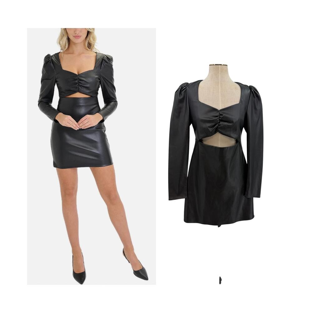 Torn by Ronny Kobo Gemma Vegan Faux Leather Cut Out Mini Dress Black Size Large